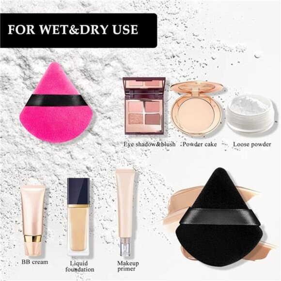 Powder Puffs for Face Powder 15 PCS Triangle Powder Puff Velvety Soft Reusable - Picture 4 of 7